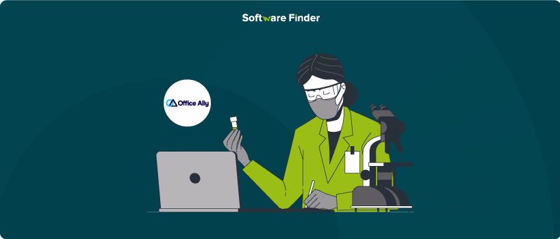 Doctor-using-laptop-with-Office-ally-Logo