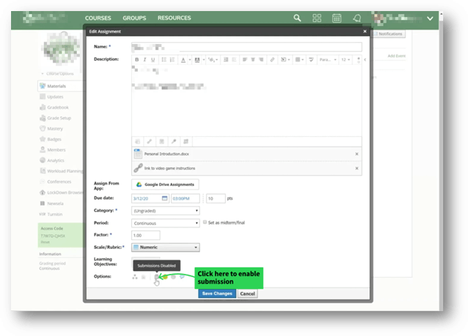 Click icon from the ‘Options’ section to enable submission