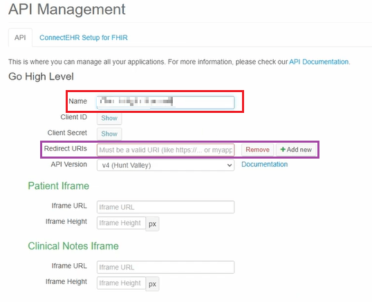 Enter a name in the ‘Name’ field and Add redirect URIs in the ‘Redirect URLs’ field