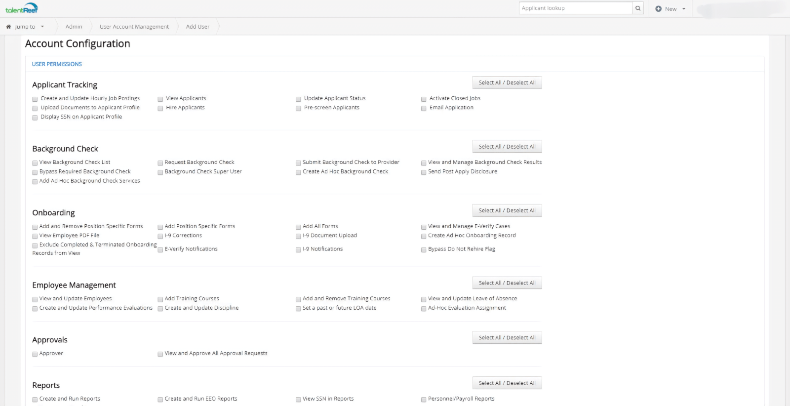 TalentReef User Account Management
